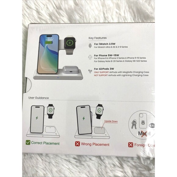 Wireless Charger Station 3-1 Apple Watch Apple AirPods Phone White Travel Office - Picture 5 of 7